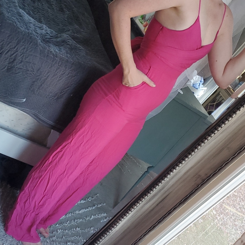 Hot Pink Wrap Top Jumpsuit
